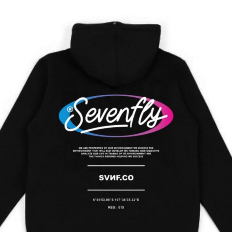 Sevenfly Hoodie SVNFLY.CO hitam series artikel original premium brand