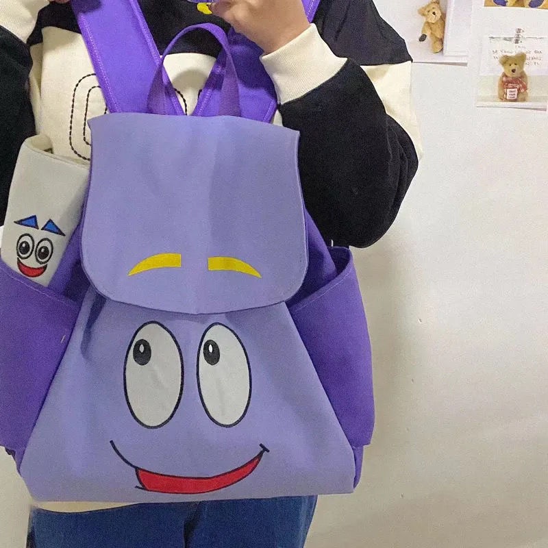 tas gendong lucu tas ransel bulu tas kartun 3d tas warna putih Sera Adventure Dora ransel Dora peta kartun utusan ransel kecil anak-anak lucu Dora dengan tas yang sama