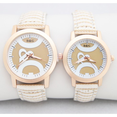 Jam Tangan Kado Pasangan D&G Couple Leather Cream