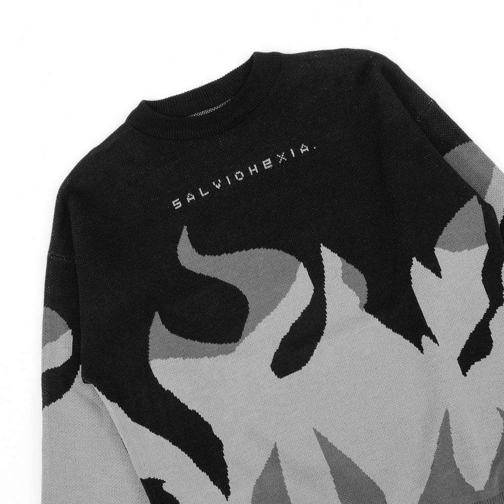 Sweater Cardigan Knitted Fire Skeleton Black Fire Cardigan Sweater Streetwear Vintage Style Black Pa