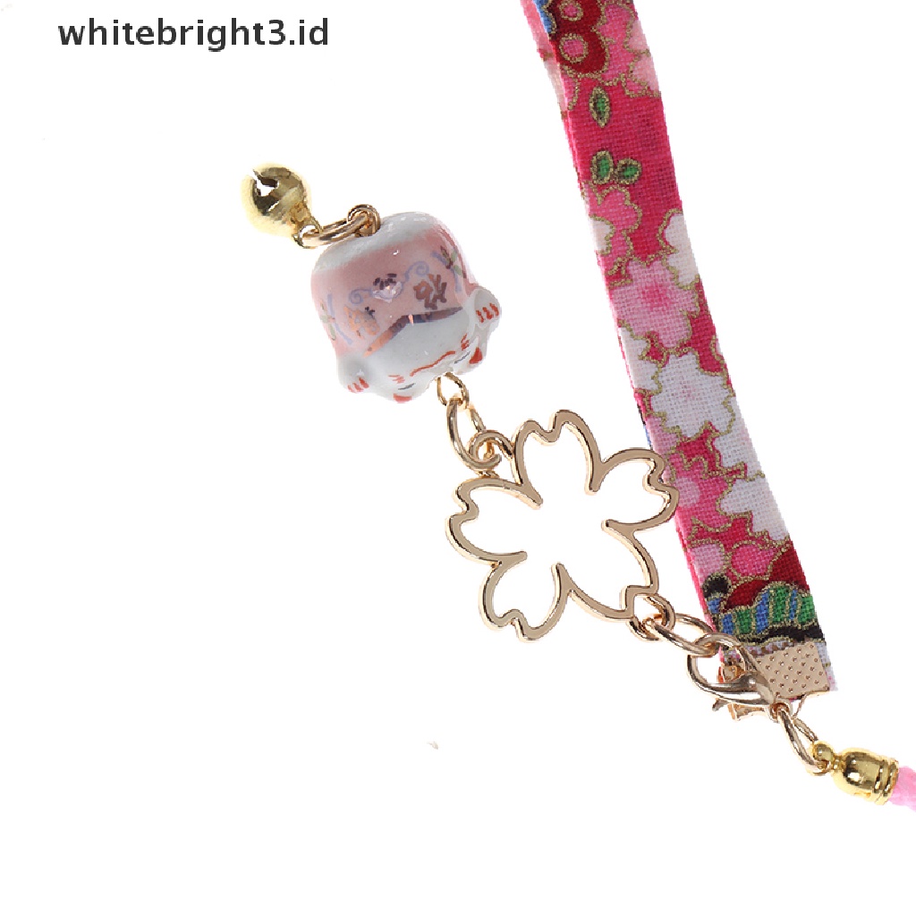 (whitebright3.id) Tali Lanyard Motif Bunga Daisy / Kucing / Lonceng Untuk Aksesoris Handphone