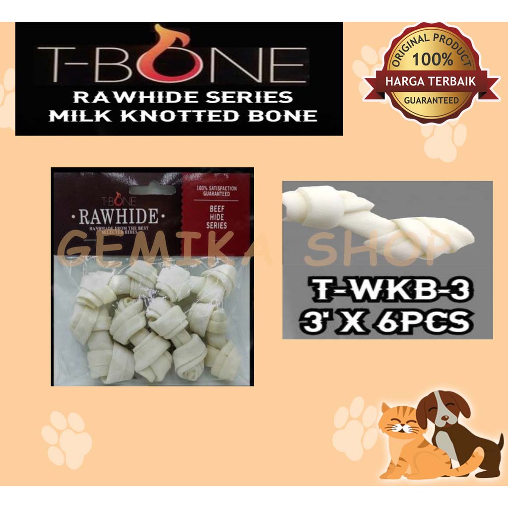 RAWHIDE T BONE MILK KNOT BONE 3&quot; - SNACK ANJING