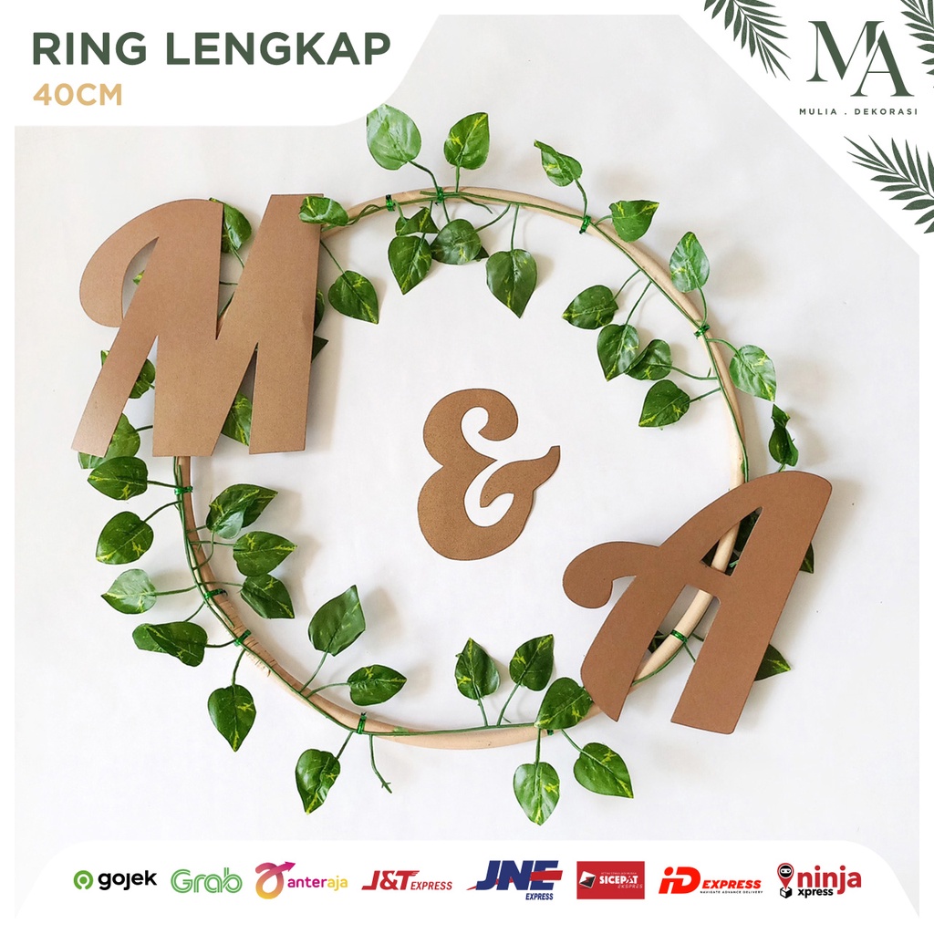 Ring Rotan Lingkaran 40cm Dekorasi Backdrop Aksesoris Lamaran Nikahan Lengkap Custom Nama Inisial Nama