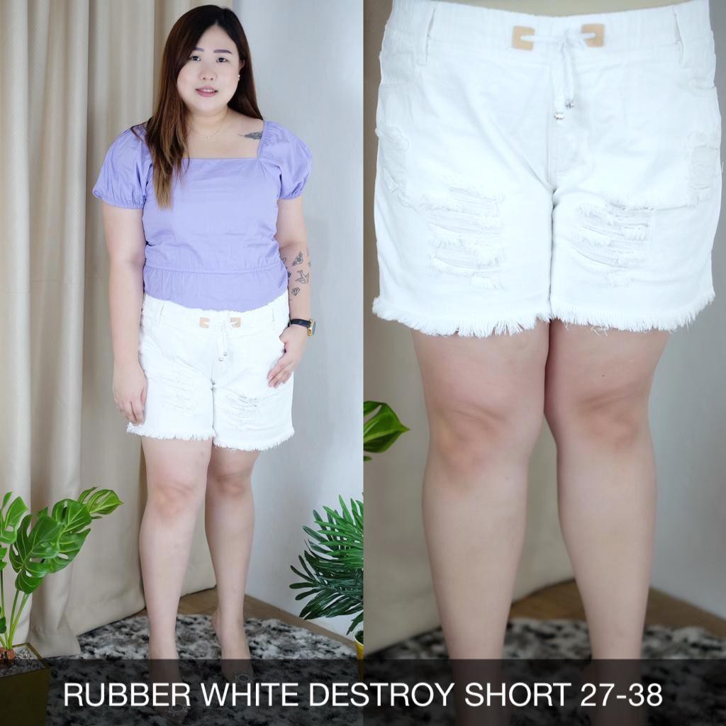 CELANA JEANS WANITA RUBBER WHITE DESTROY SHORT