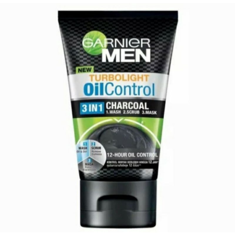 Garnier Men Turbo Light Oil Control 3 IN 1 Charcoal Wash Scrub 100ml