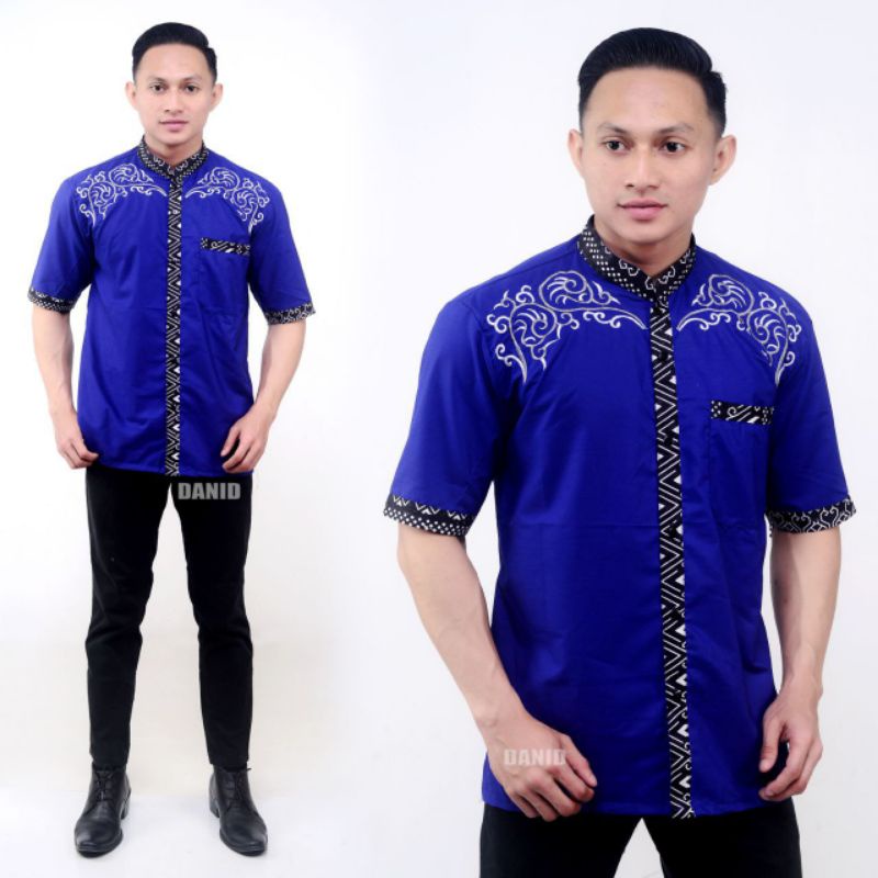 Bisa COD Baju Koko Pria Lengan Pendek Terbaru Batik Bordir Ukuran Dewasa // BAJU KOKO KEKINIAN WARNA BIRU MUDA //BAJU KOKO KOMBINASI BATIK BORDIR ini