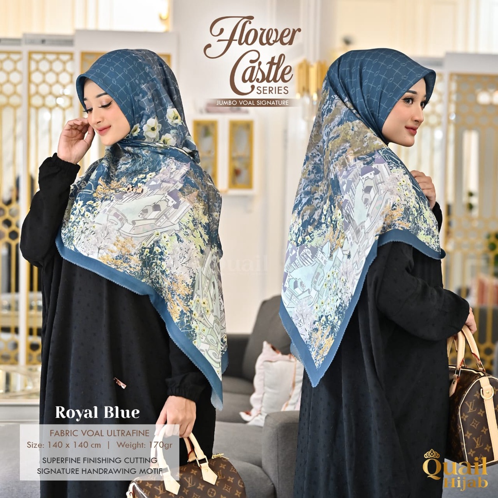 Flower Castle Series Original Quail Hijab Wanita Voal Ultrafine