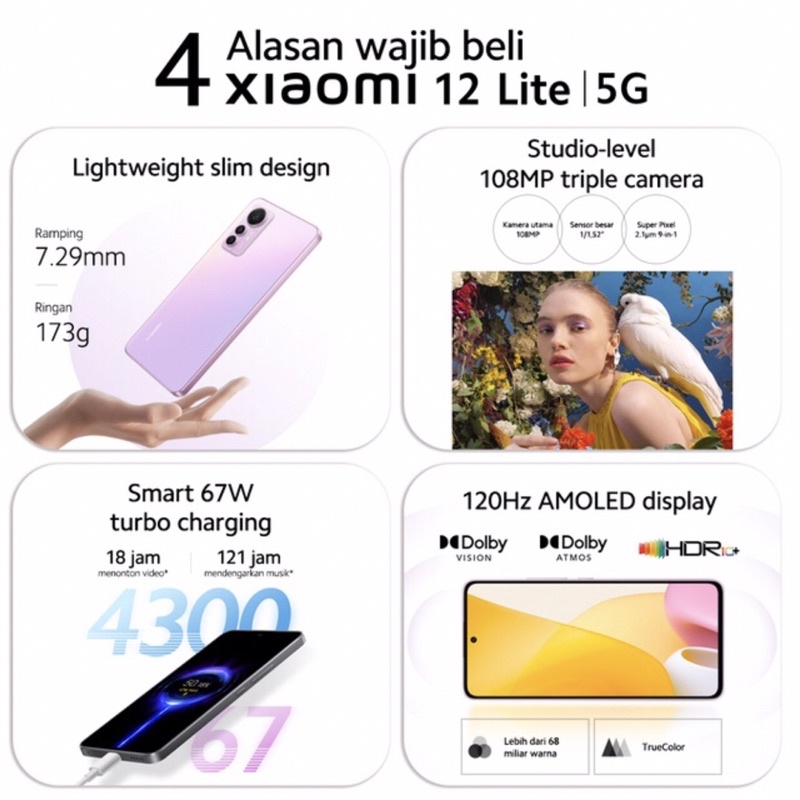 Xiaomi 12 Lite 5G [8GB+256GB] Snapdragon 778G 5G - 108MP Triple Camera - 6.55&quot; AMOLED  Garansi Resmi Xiaomi 15 Bulan