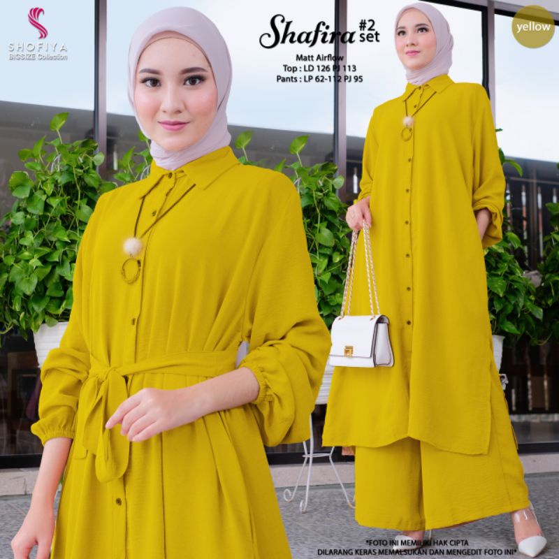 Setelan Wanita Jumbo Shafira #2 Set Original by Shofiya Bigsize / One Set Jumbo Premium Berkualitas-#2 yellow