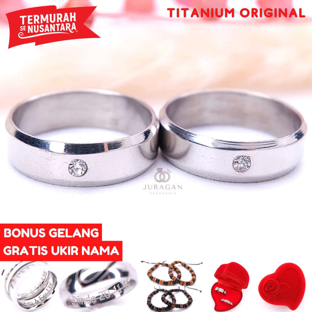 [UKIR NAMA + BOX HATI] Cincin Couple BUCIN Titanium M26 BONUS Gelang Couple