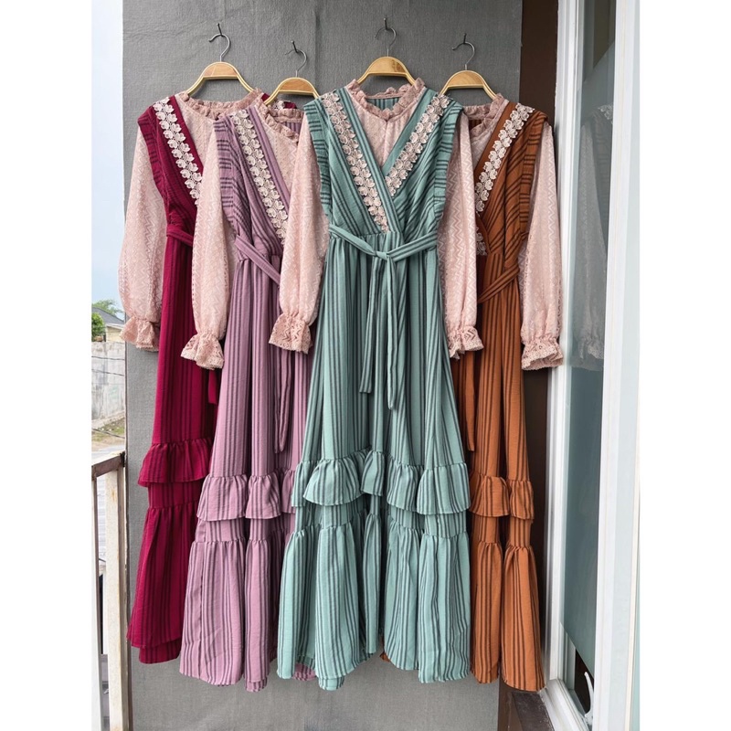 Fiska Maxi, dress brukat premium, gamis mewah, dress etnik Bangkok, gamis brokat, dress busui friend