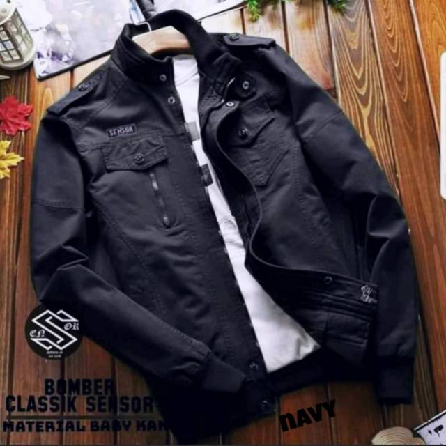 Jaket Bomber Classic Sensor-jaket bomber pria canvas