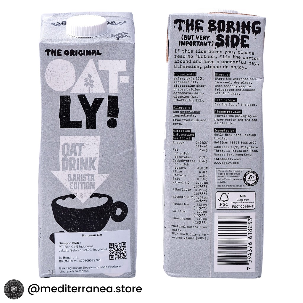 

Oatly Susu Vegan Susu Oat Oatmilk Drink Barista Edition