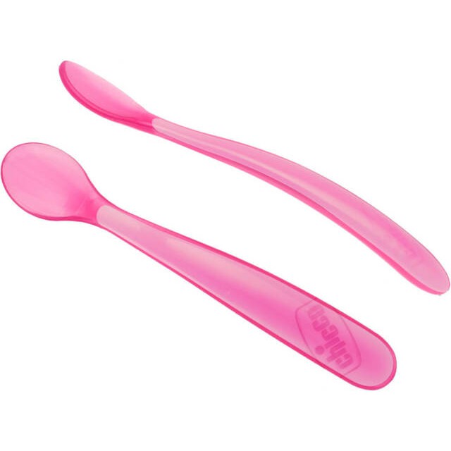 Chicco Softly Silicone Spoon Pink 2pk Sendok Makan Isi 2 Pcs