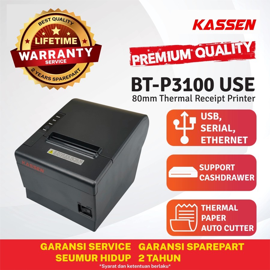 PRINTER THERMAL 80MM KASSEN BT P3100 USE AUTO CUTTER USB LAN SERIAL