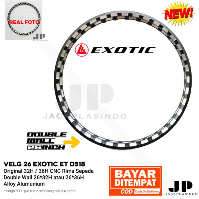 VELG 26 Exotic ET D518 Original 32H - 36H CNC Rims Sepeda Alloy Double Wall per 1 pcs