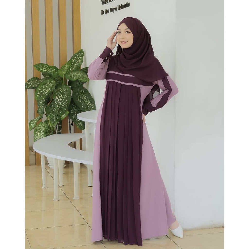 Gamis ALMIRA NAUREEN ANNUR itycrepe mix ceruty babydoll terbaru syari modis fashionable ootd muslimah simple style layer model exclusive kondangan lebaran