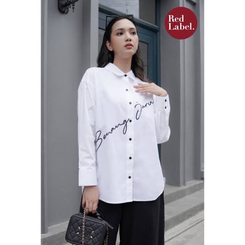 Benang Jarum logo sequin shirt - white - size M