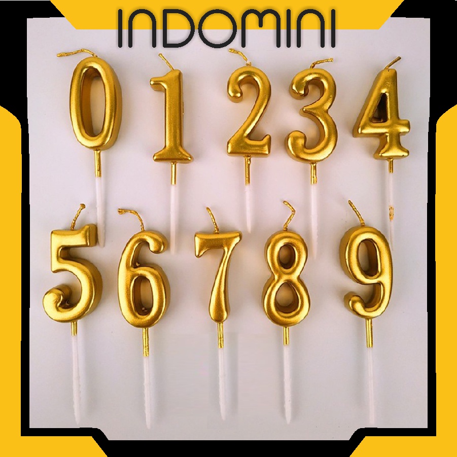 INDOMINI R565 Lilin Angka Ulang Tahun Ultah / Birthday Numeric Candle / Birthday Number Candle Warna Gold Metalik