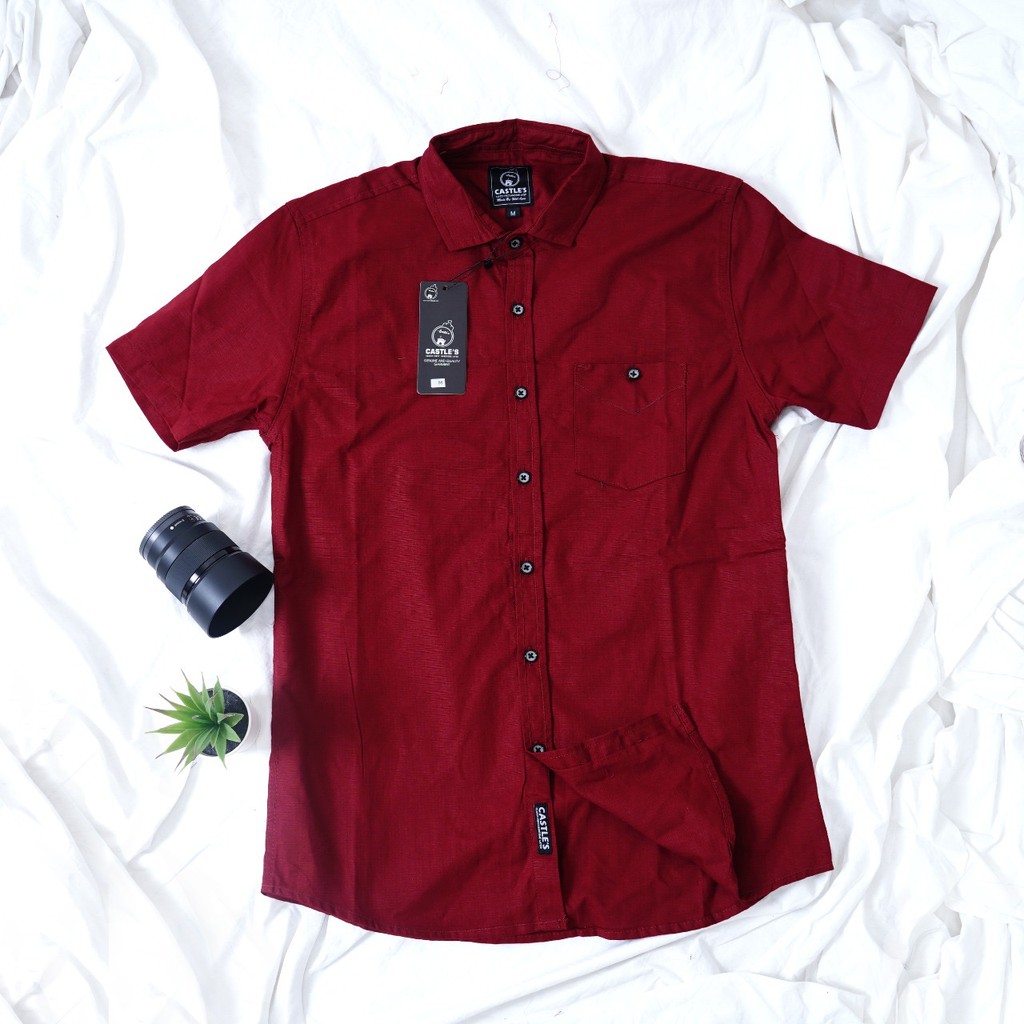 Babedo Kemeja Polos Pria Casual Premium Maroon Lengan Pendek