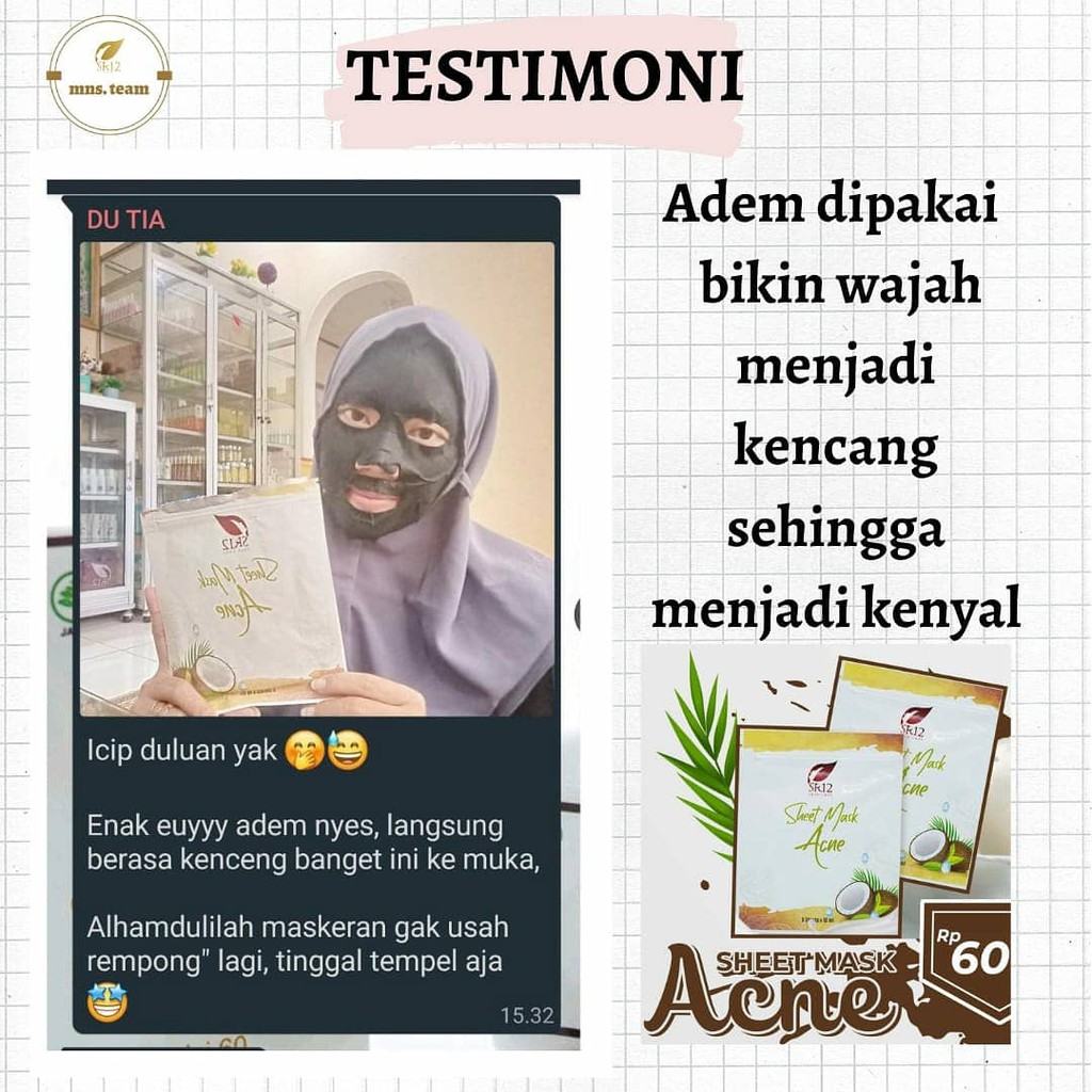 SHEET MASK ACNE SR12 BPOM / MASKER WAJAH PENGHILANG JERAWAT / MASKER JERAWAT