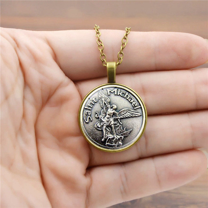 Fancyqube Patron Saint St Michael The Archangel Pendant Necklace Women Vintage Necklace Retro Jewelry