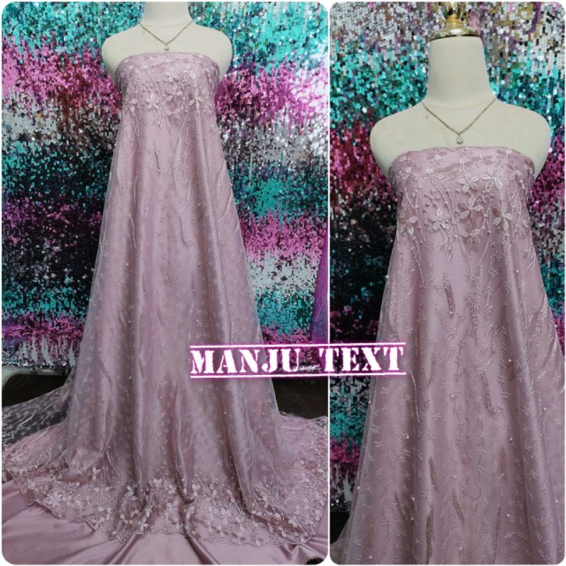 PROMO Kain tile akar tumpal/brokat akar mutiara/bahan tulle akar /bahan dress,gaun,seragaman,dll TERBARU