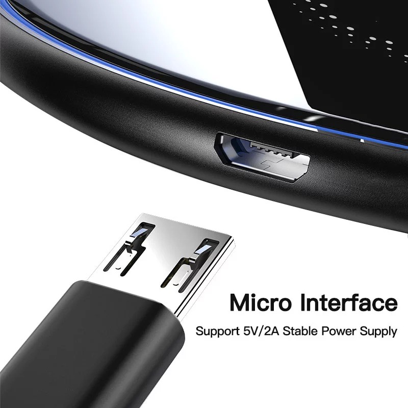 ESSAGER Wireless Charger 10W Qi Fast Charging Pad Mirror Desktop Micro USB Port