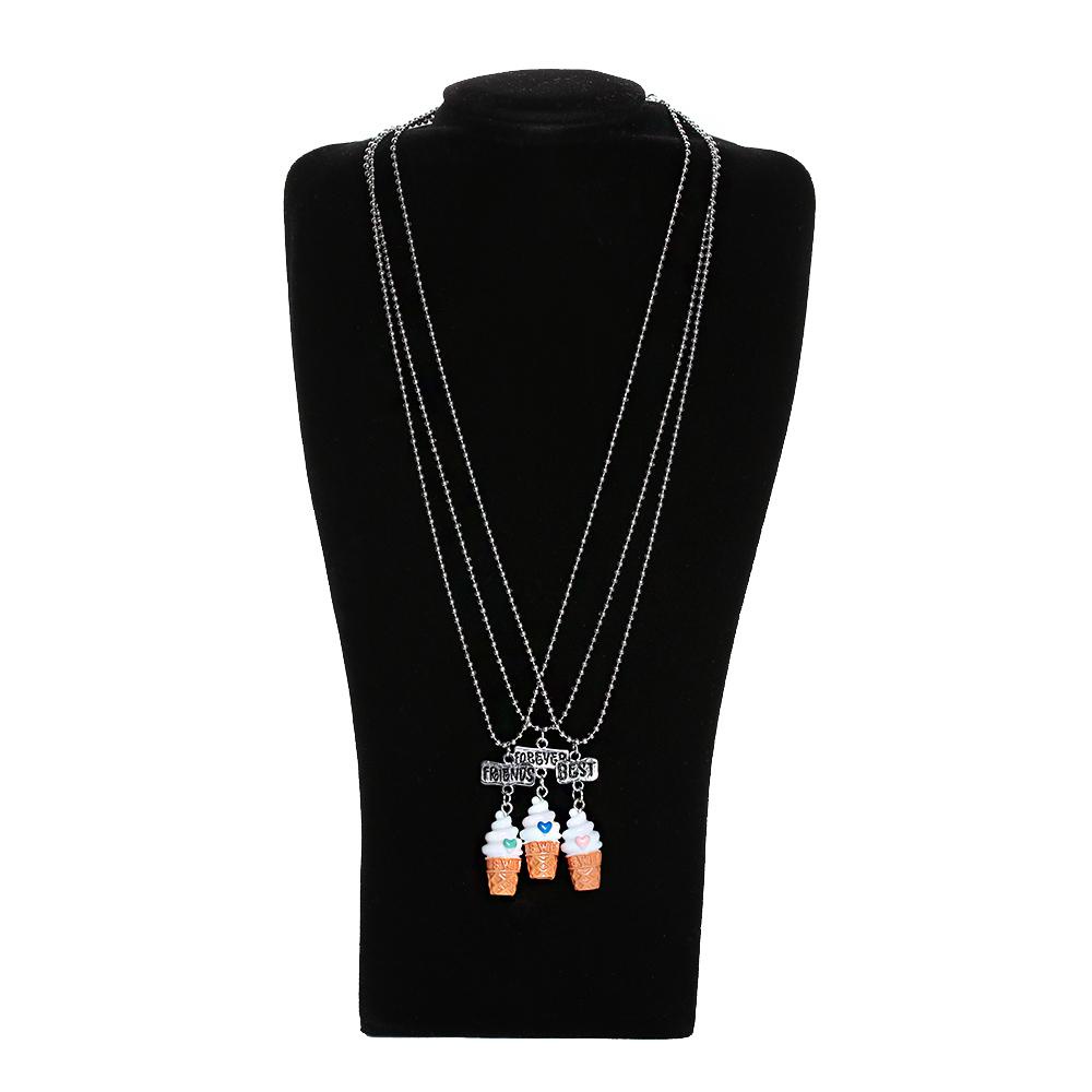 R-flower 3PCS/Set Kalung Best Friend Rantai Lucu Tiga Liontin Nada Perak