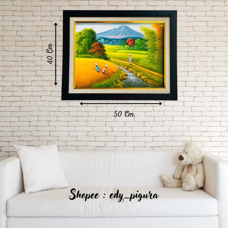 lukisan kanvas pemandangan sawah uk 40x50cm