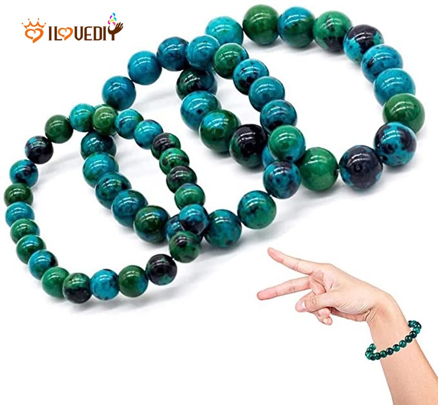 Gelang Manik-Manik Chrysocolla Malachite Bentuk Bulat Untuk Pria Dan Wanita