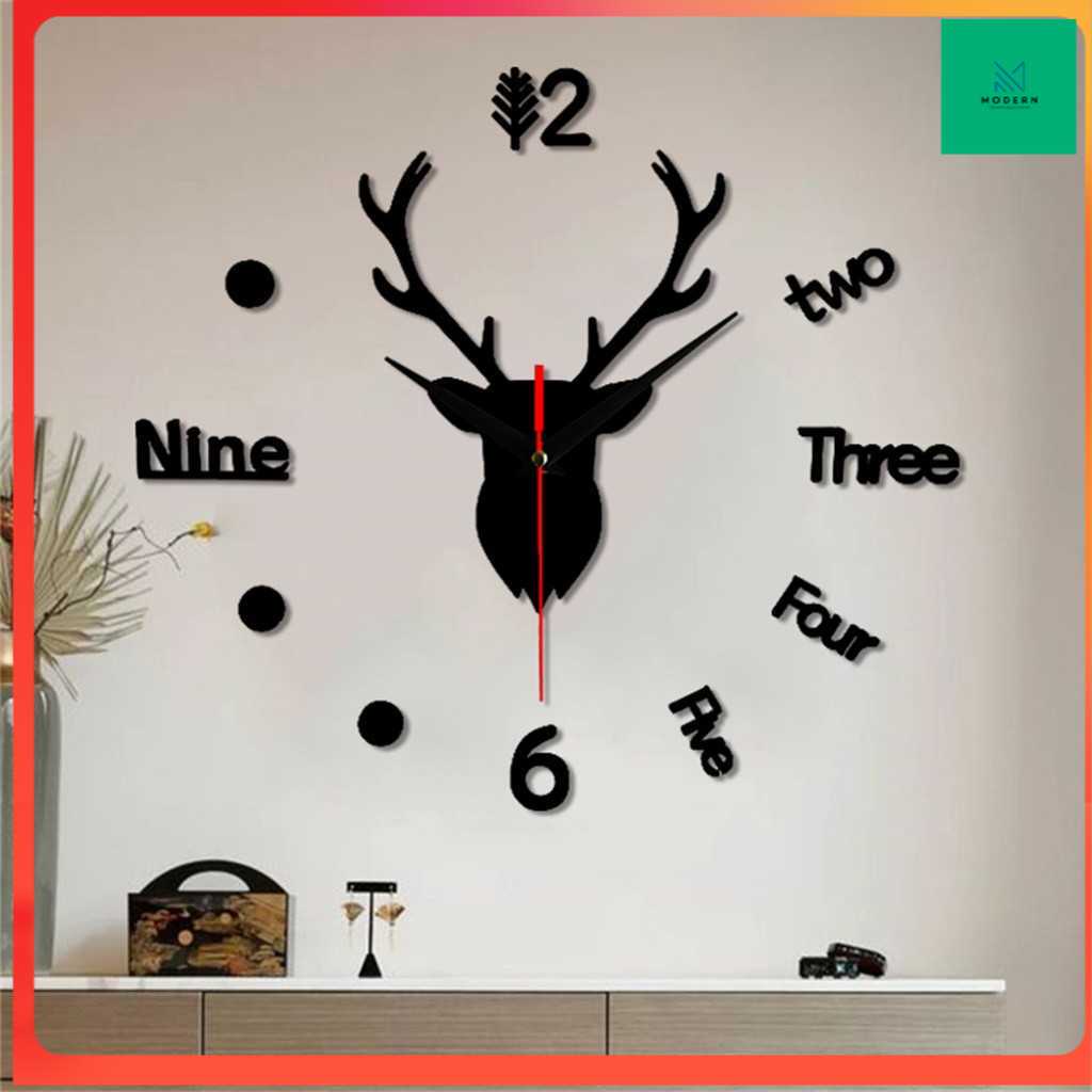 TD-DCB Jam Dinding DIY Quartz Creative Design Model Deer Head - Q8073