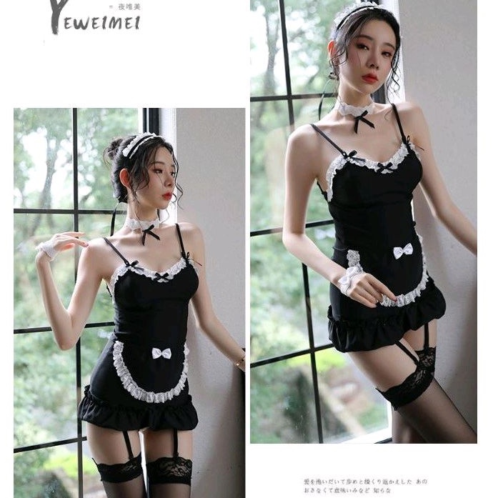 《Phiphii》PREMIUM Sexy Maid Uniform fit XL Lingerie Cosplay + Stocking Baju Pelayan Waitres