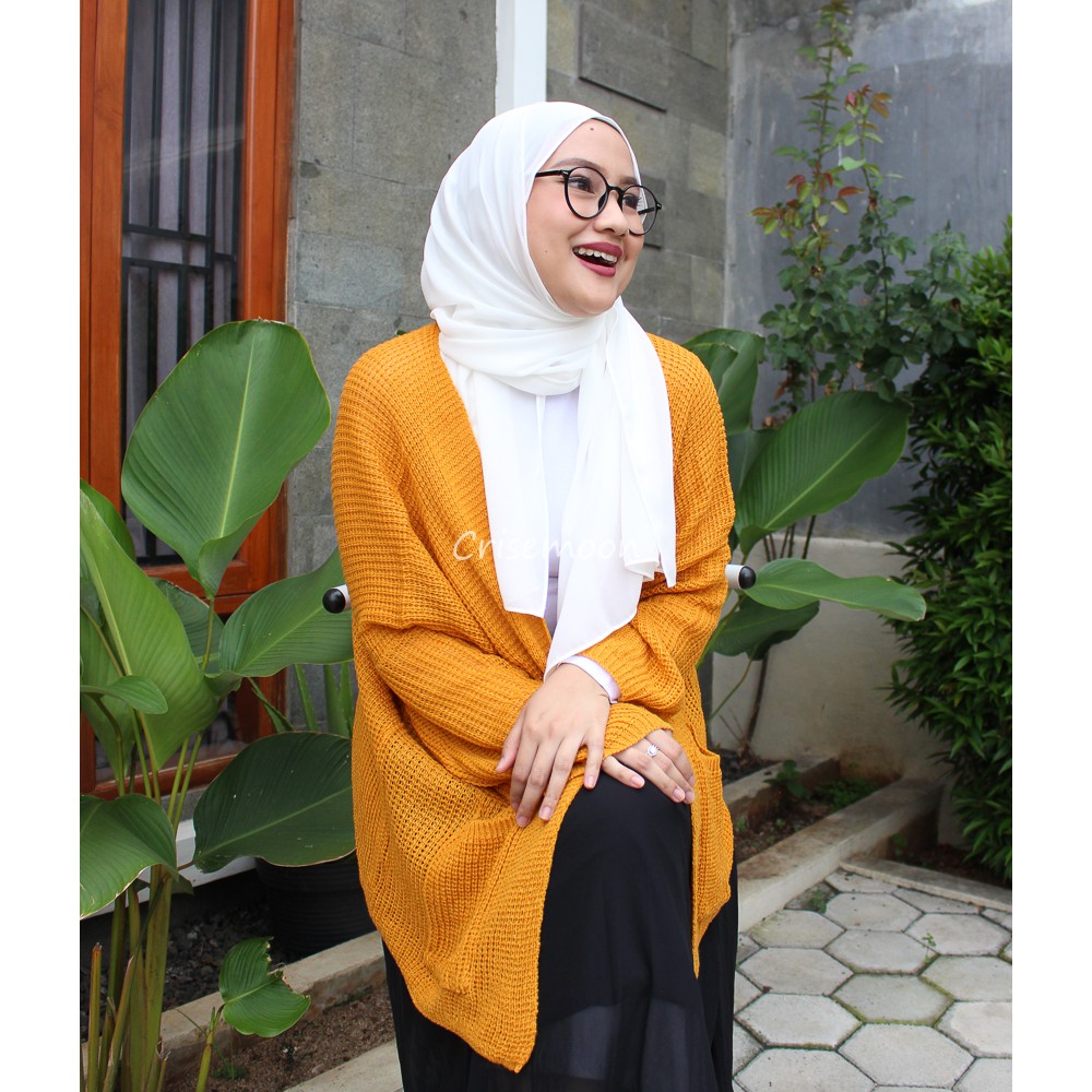 (REALPICT)Kardigan Oversize Rajut Wanita-MUSTARD