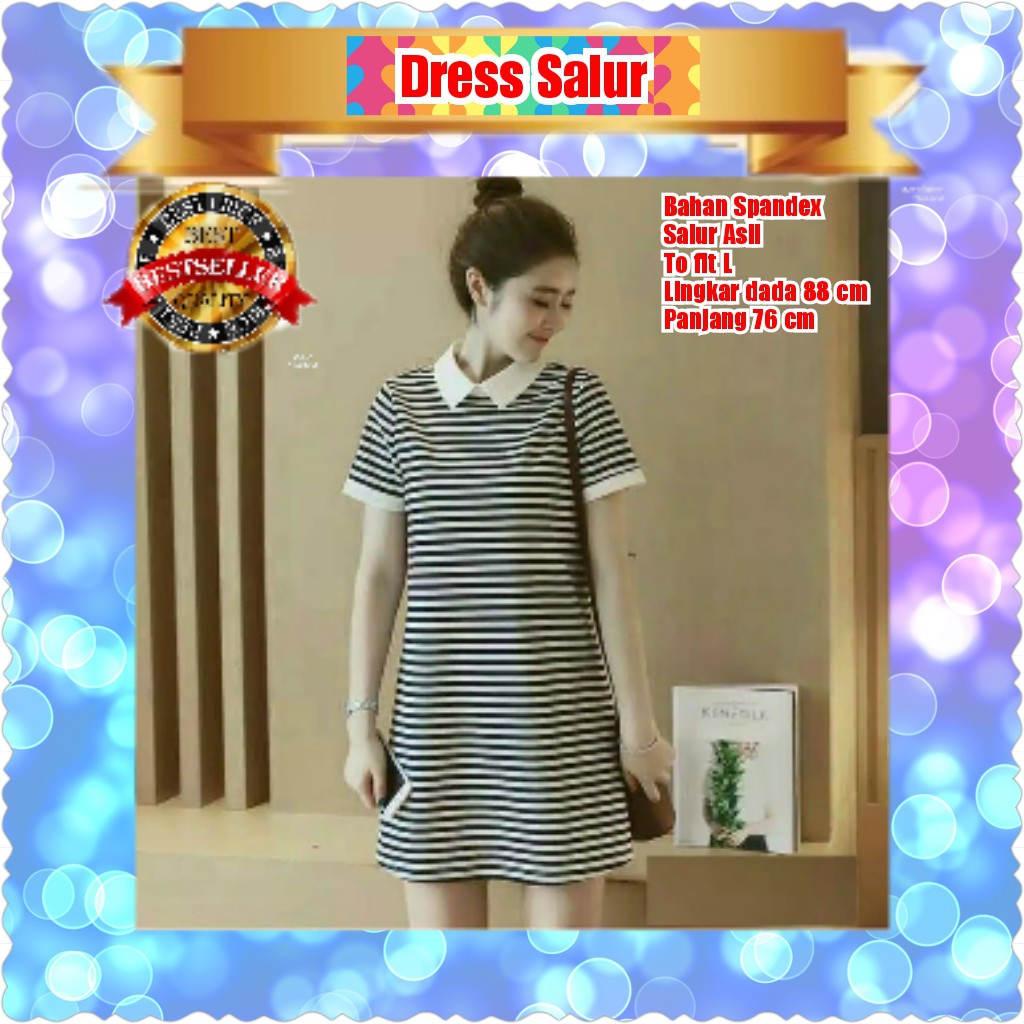 QFS DRESS SALUR / SPANDEK / SALUR / FIT TO L / HITAM