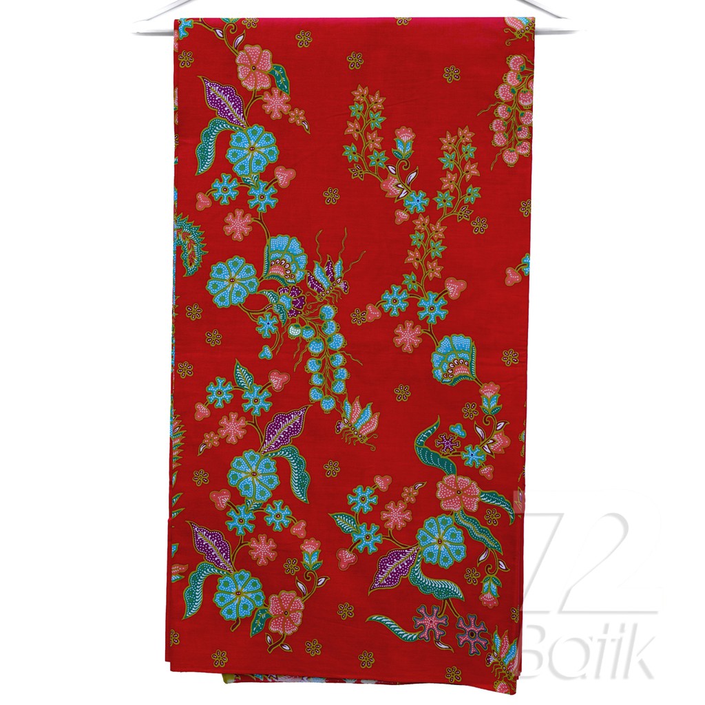 KAIN BATIK PREMIUM Bahan Katun Motif Kembang Alam Warna Merah Abang 729790 Cap 72 Jarik Jarit Samping Kebat Panjang Batik Katun Modern Premium Bahan Seragam Batik Pernikahan Kantor Keluarga Murah Kamen Jadi Batik Bali Lembaran