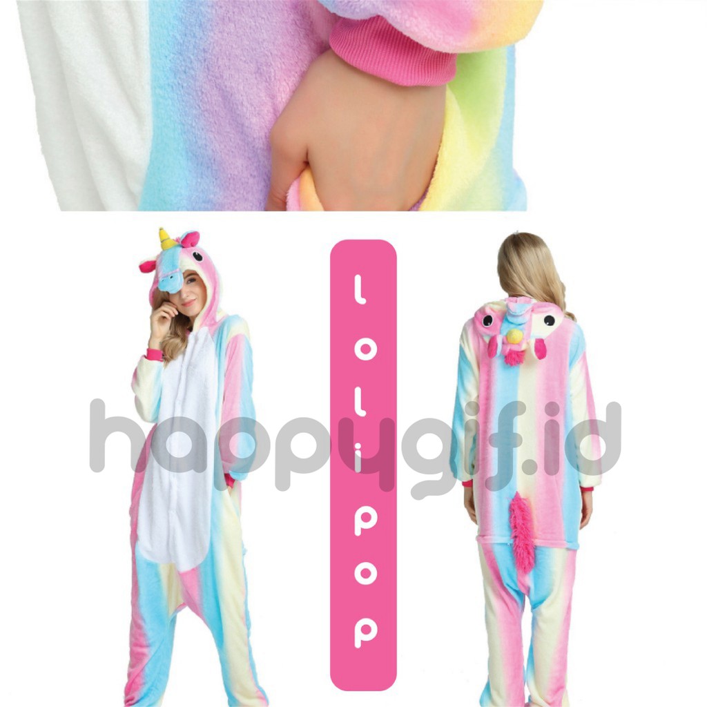 BAJU KOSTUM ONESIE KIGURUMI PIYAMA UNICORN DEWASA-LOLIPOP