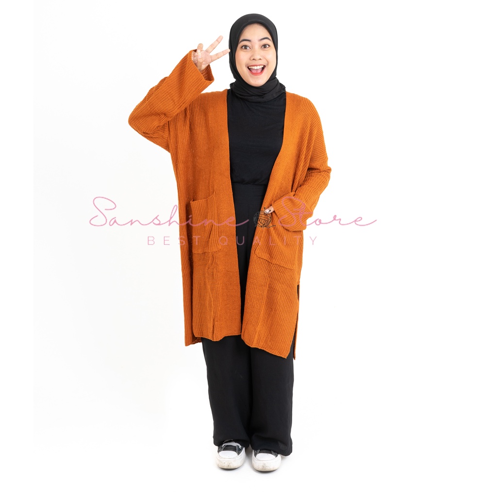 RAI Cardigan Rajut Oversize Panjang Long Knit Jumbo Big Size Long Oversize Size Fit To XXL