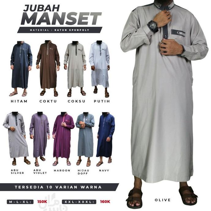 Jubah Gamis Pria Ikhwan Manset Kerah Tegak Saudi Merek Zain Spunpoly