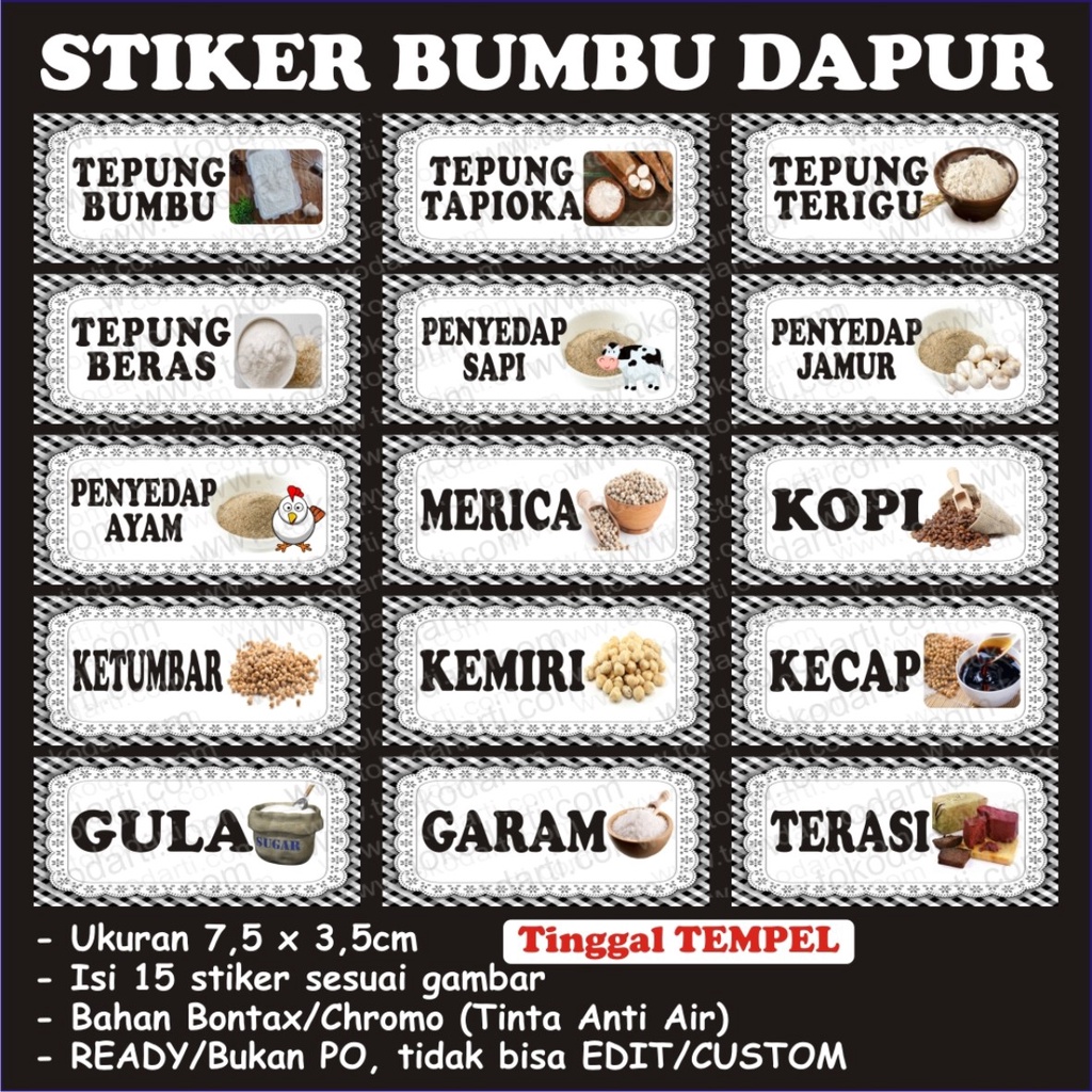 

STIKER BUMBU ISI 15 | LABEL BUMBU | NAMA BUMBU | ANEKA BUMBU 7 X 3,5