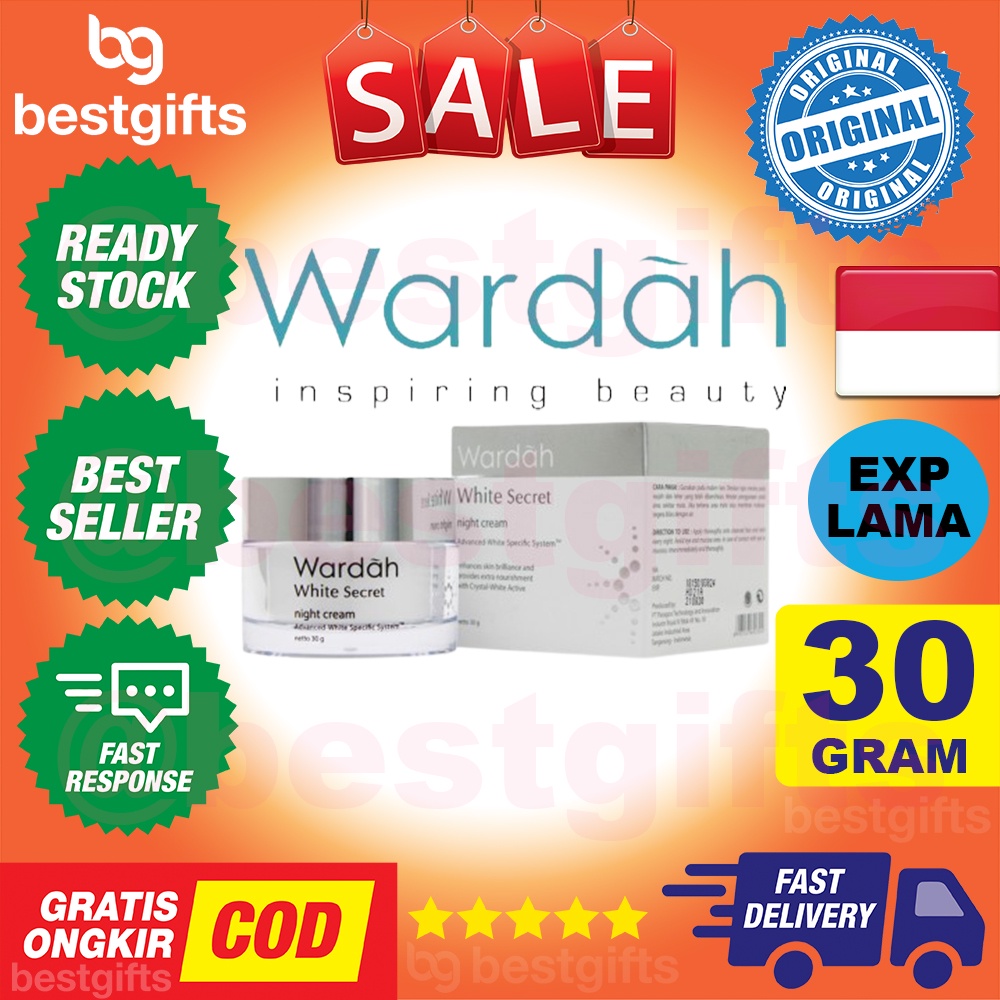 WARDAH WHITE SECRET NIGHT CREAM KRIM MALAM MENCERAHKAN KULIT MUKA KUSAM MELEMBABKAN WAJAH 30 GRAM