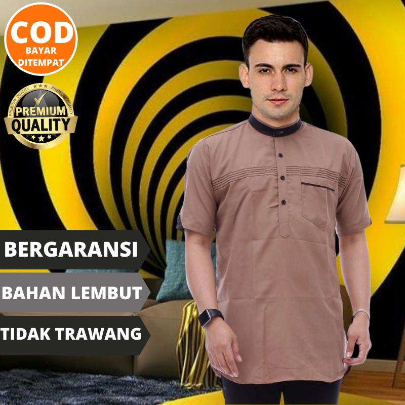Baju Koko Muslim Pria Atasan Kemeja Casual Cowok Polos Coklat Susu Murah Berkualitas Bergaransi