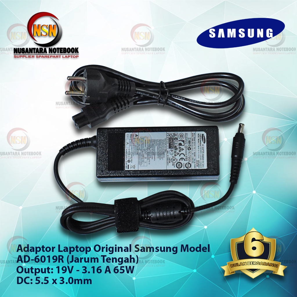 Adaptor Charger Original Laptop Samsung 19V - 3.16A DC 5.5*3.0 Jarum