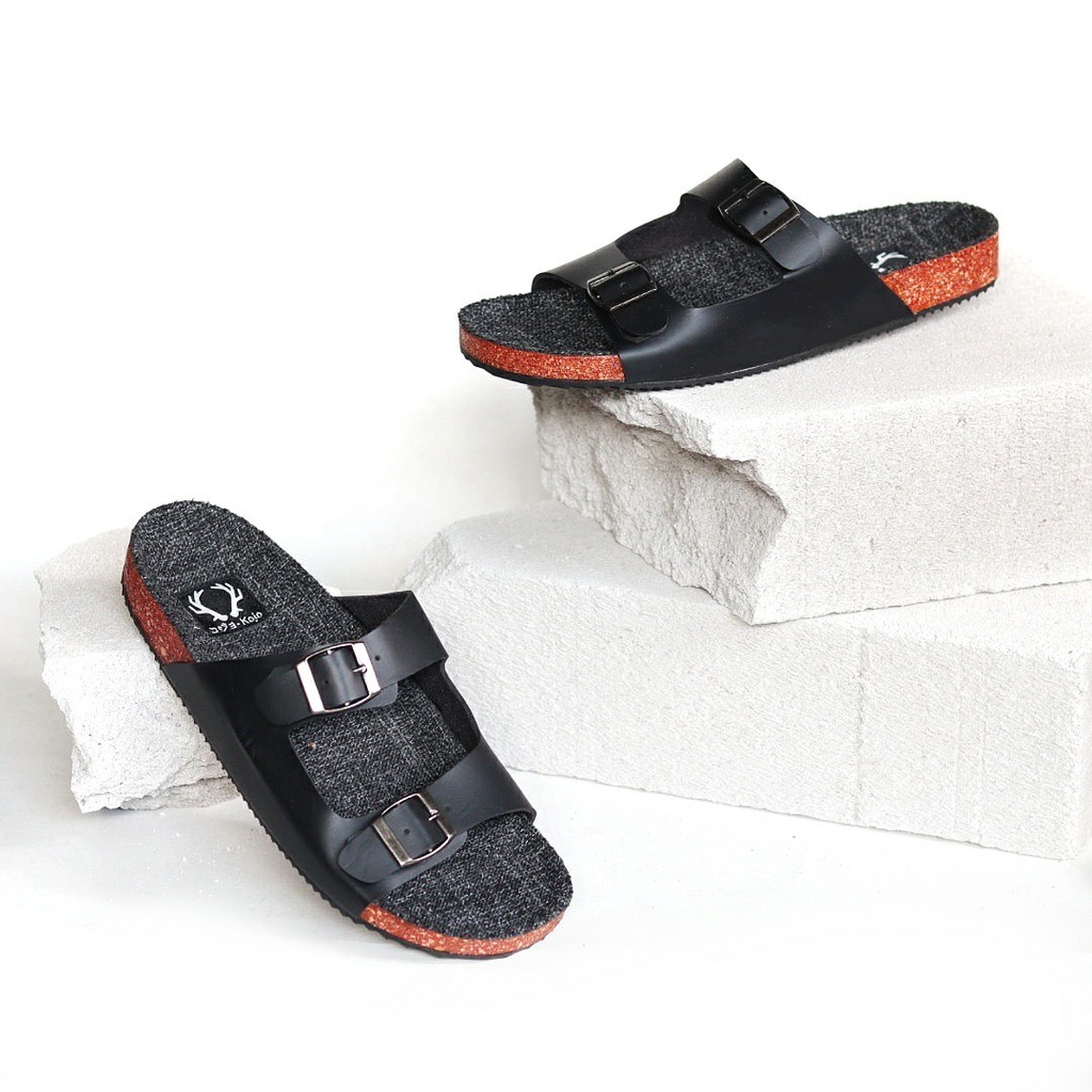 KOJO x KENICHI 2 - Sandal Pria Slide Cowok Casual Slop Distro Kulit PU Coklat Hitam Navy Original KOJO KENICHI 02