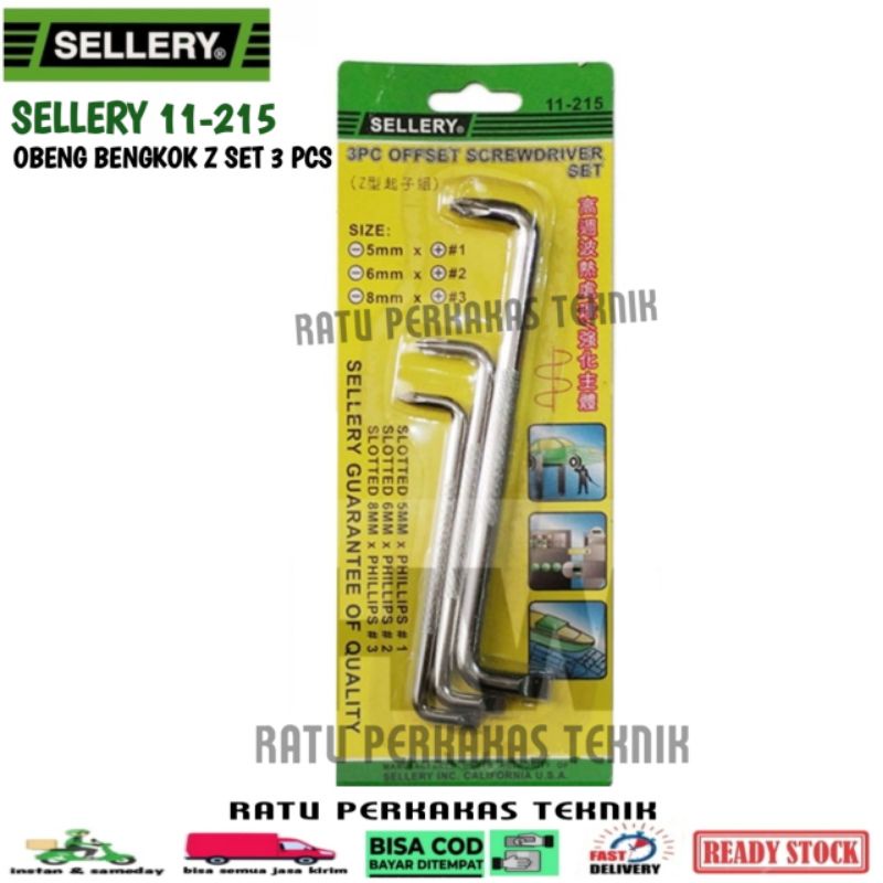 OBENG Z 3PCS L KEMBANG / OFFSET SCREWDRIVER SELLERY 11-215 OFF SET MODEL ZIG ZAG BENGKOK ORIGINAL MU