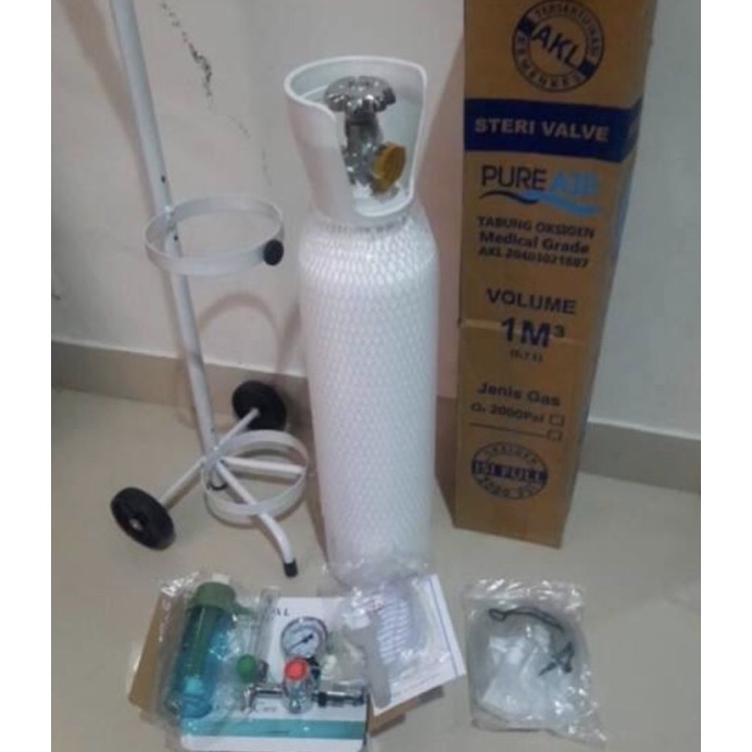 tabung oksigen dan regulator oksigen medis GEA inhalator YR 86-9 dan trolley READY 1 set