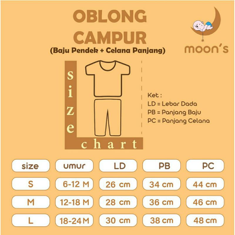 MOONS STELAN OBLONG CAMPUR MOONS/STELAN BAJU PENDEK /CELANA PANJANG BAYI