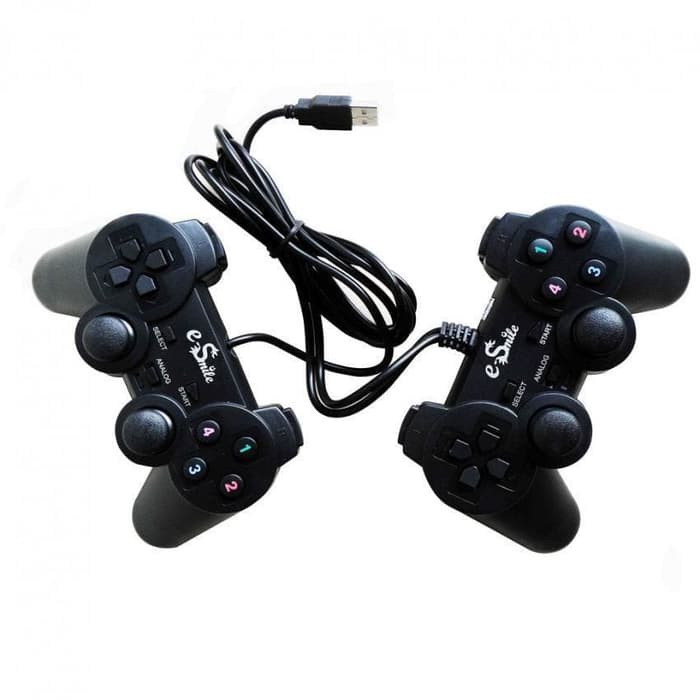 Gamepad Double Hitam E-Smile PC Dual Shock Controller USB