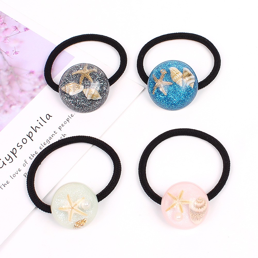 Hair Accessories Sweet Resin Round Glossy Starfish Conch Rubber Band Headband Shell Hair Band A7