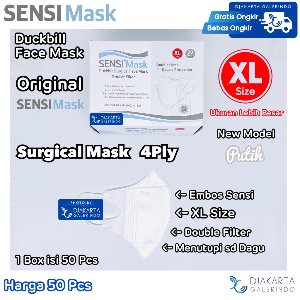 Masker SENSI Duckbill XL Ukuran Besar - Duckbill SENSI Besar ukuran XL box isi 50 Pcs